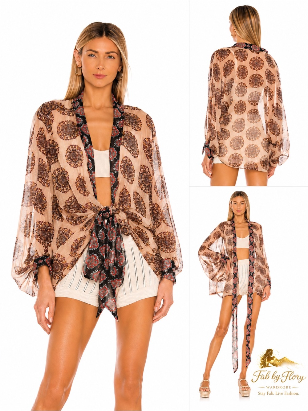 FREE PEOPLE ✨ Kantha Shimmer Tie Kimono In Blush OS